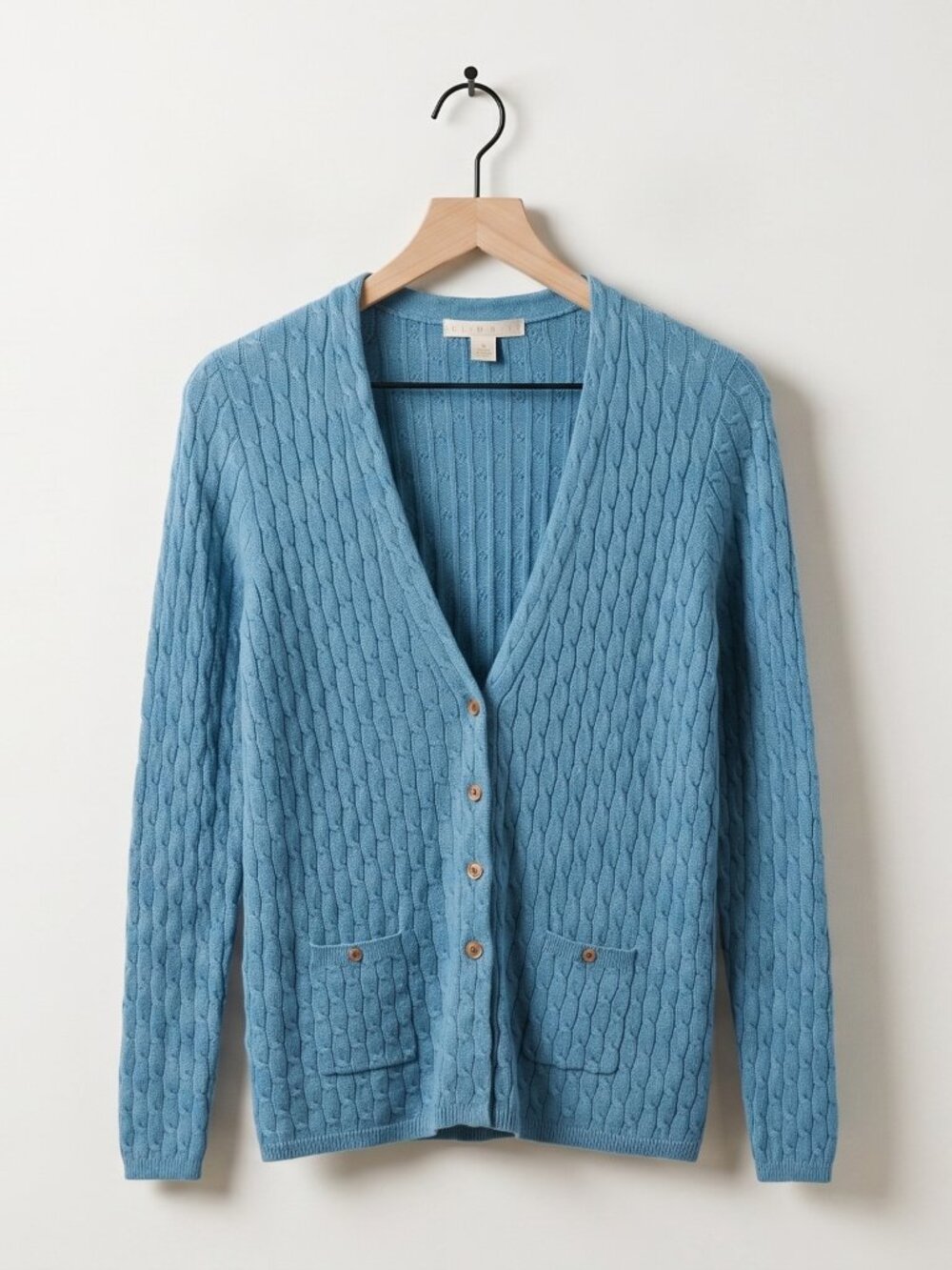 Belford 100% Pima Cotton Blue Pocket Cardigan Women's Size L V Neck Sweater
